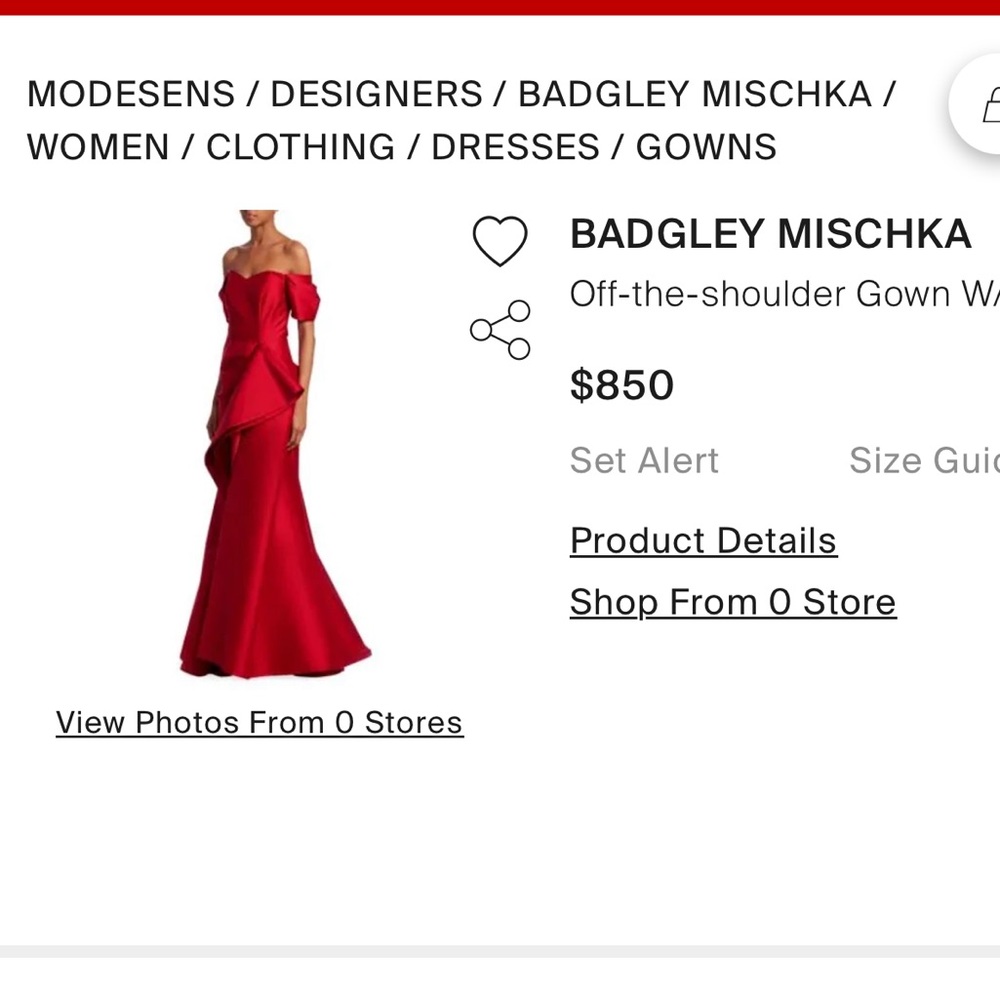 Bradley Mishka, Off-the-Shoulder Gown w/ Dramatic Ruffle- alternations made